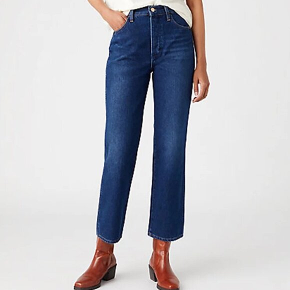 Wrangler Wild West 603 High Rise Straight Jeans Dark Blue Size 27x28 Cropped - Picture 1 of 10